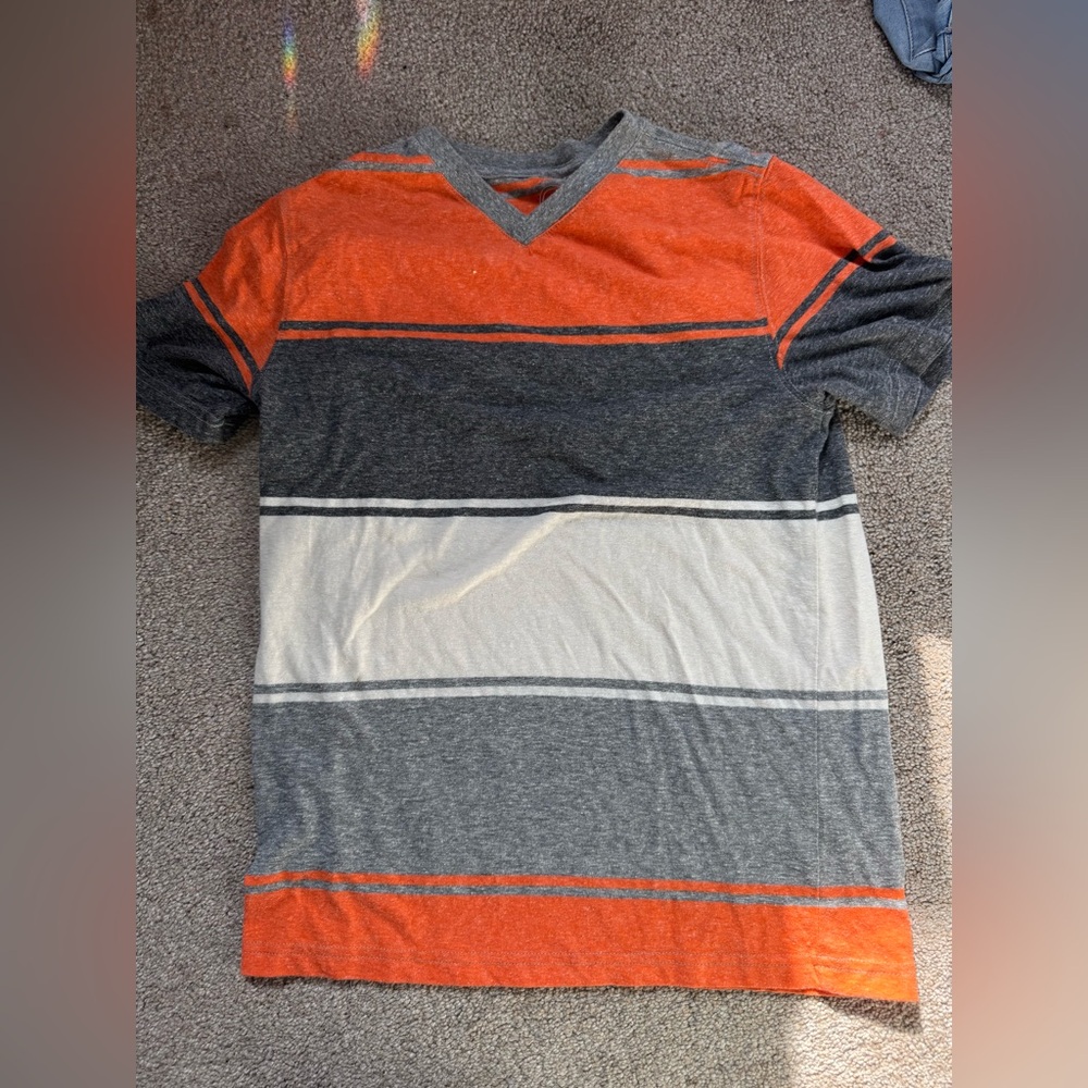 wonder nation Orange and Gray V-neck Striped Tee